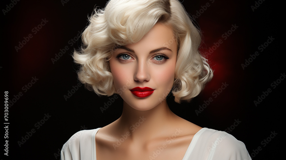 Porträt einer schönen jungen Frau mit Bob-Frisur und roten Lippen