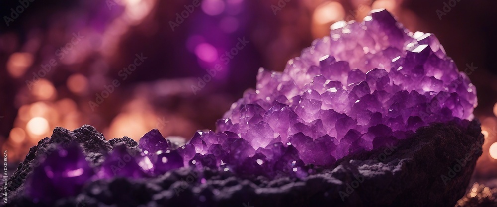 Amethyst Geode Revelation A panoramic view inside a large amethyst geode, with crystals radiating Amethyst Geode Revelation A panoramic view inside a large amethyst geode, with crystals radiating