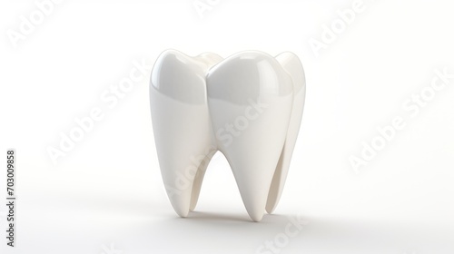  a tooth shaped object sitting on top of a white surface in front of a white background with room for text.