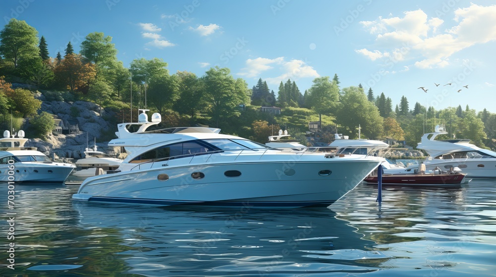 Fototapeta premium Elegant marina with luxury yachts, ideal for showcasing upscale brands and lifestyle products.