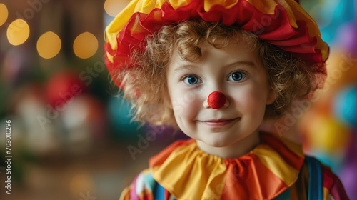 cute kid in a clown costume for carnival photo
