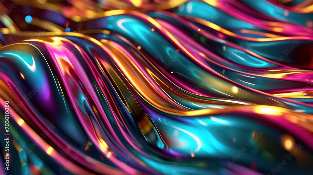 Abstract backdrop with a sleek metallic finish, fabric texture with glossy colored waves, and a vibrant spectrum of bright colors giving off rainbow vibes Abstract backdrop with a sleek metallic finish, fabric texture with glossy colored waves, and a vibrant spectrum of bright colors giving off rainbow vibes