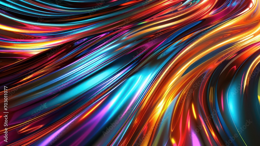 Abstract backdrop with a sleek metallic finish, fabric texture with glossy colored waves, and a vibrant spectrum of bright colors giving off rainbow vibes Abstract backdrop with a sleek metallic finish, fabric texture with glossy colored waves, and a vibrant spectrum of bright colors giving off rainbow vibes