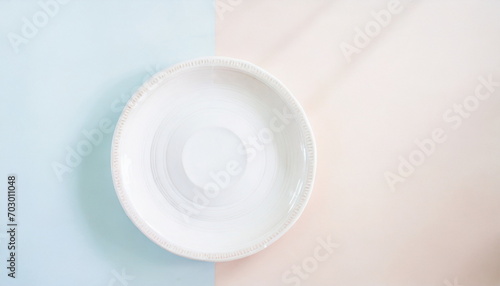 White ceramic plate mockup on colorful table