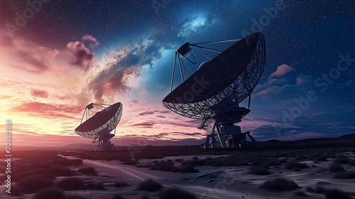 Two satellite dishes on Earth, probing mysteries of space at high-tech observatory