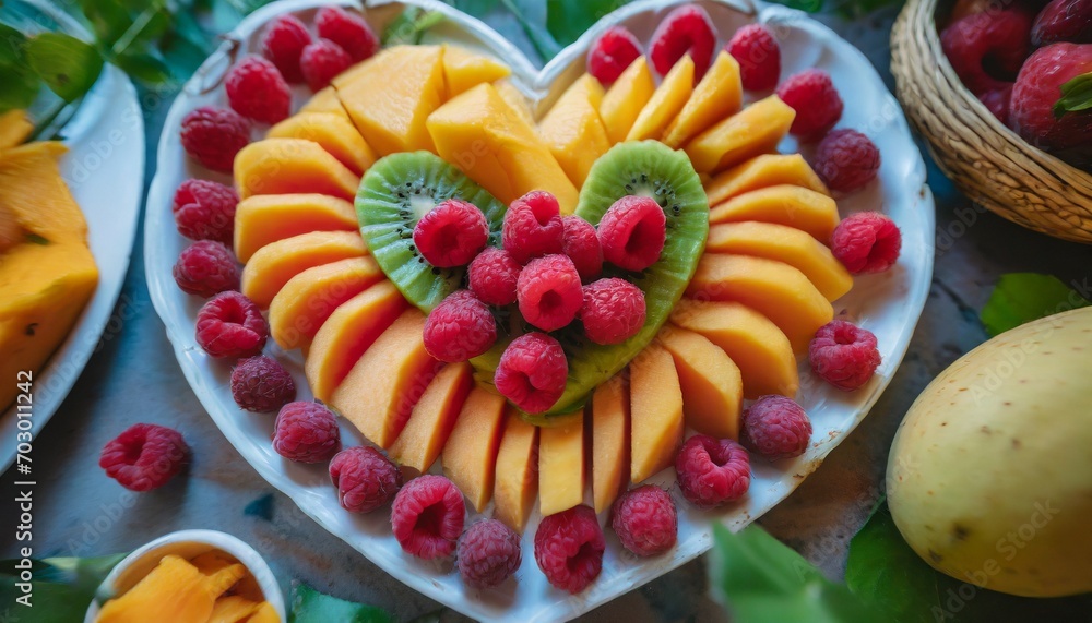 Heart-shaped Fruit Platter Macro Shot
