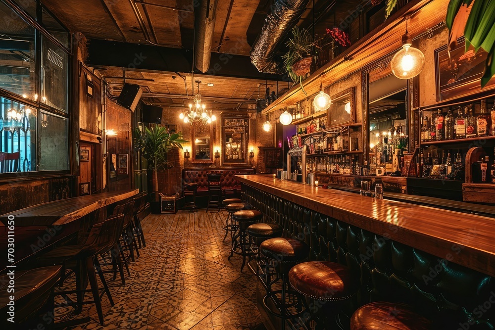Atmospheric speakeasy bar with vintage Prohibition-era decor