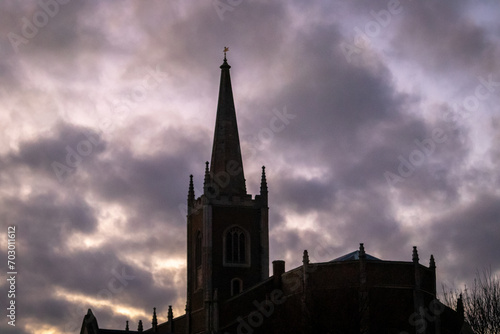 Church in old Harwich during a beautiful pink cloudy sunset