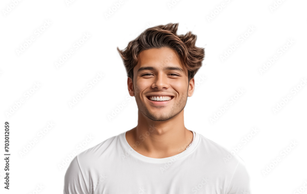Happy young guy in a white T-shirt isolated Happy young guy in a white T-shirt isolated