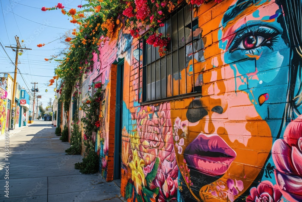 Fototapeta premium Exciting street art tour in a vibrant city neighborhood