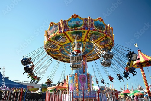 Lively carnival with colorful rides and festive games