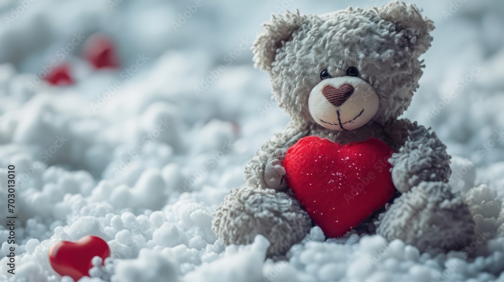Beautiful Valentine background with a teddy bear hugging a red love symbol Beautiful Valentine background with a teddy bear hugging a red love symbol