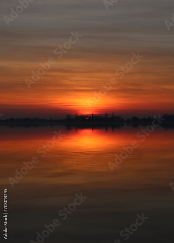 colorful sunset on the lake