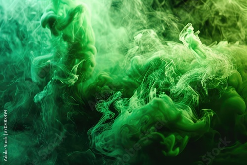 Streams of green smoke weaving through the air, creating an abstract and otherworldly visual with a sense of fluidity and motion.