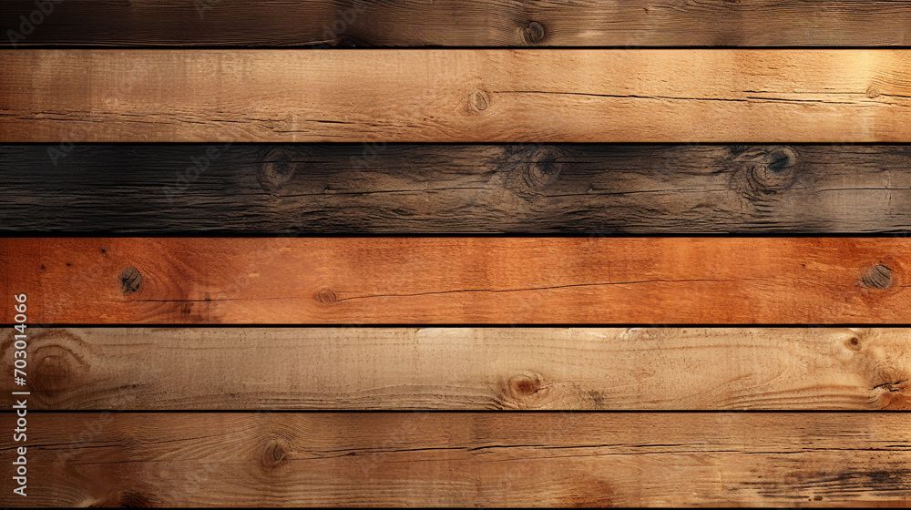 Naklejka premium Rustic Wooden Wall Featuring Varied Tones of Wood Beams