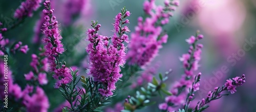 Magenta flowers of Erica cinerea kerry cherry in closeup.