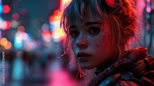 portrait of a girl  in the A futuristic city night Generative AI © Perachel Paz  Mark