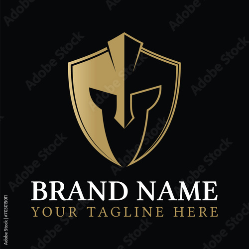 Spartan shield logo template. Unique logo template with combination of spartan shield and helmet.