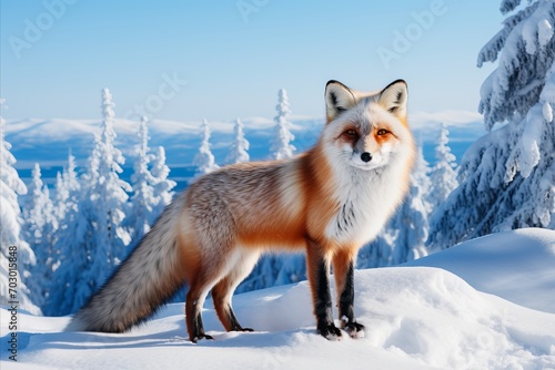 Magnificent Close-up of a Striking Red Fox in the Enchanting Winter Forest Setting