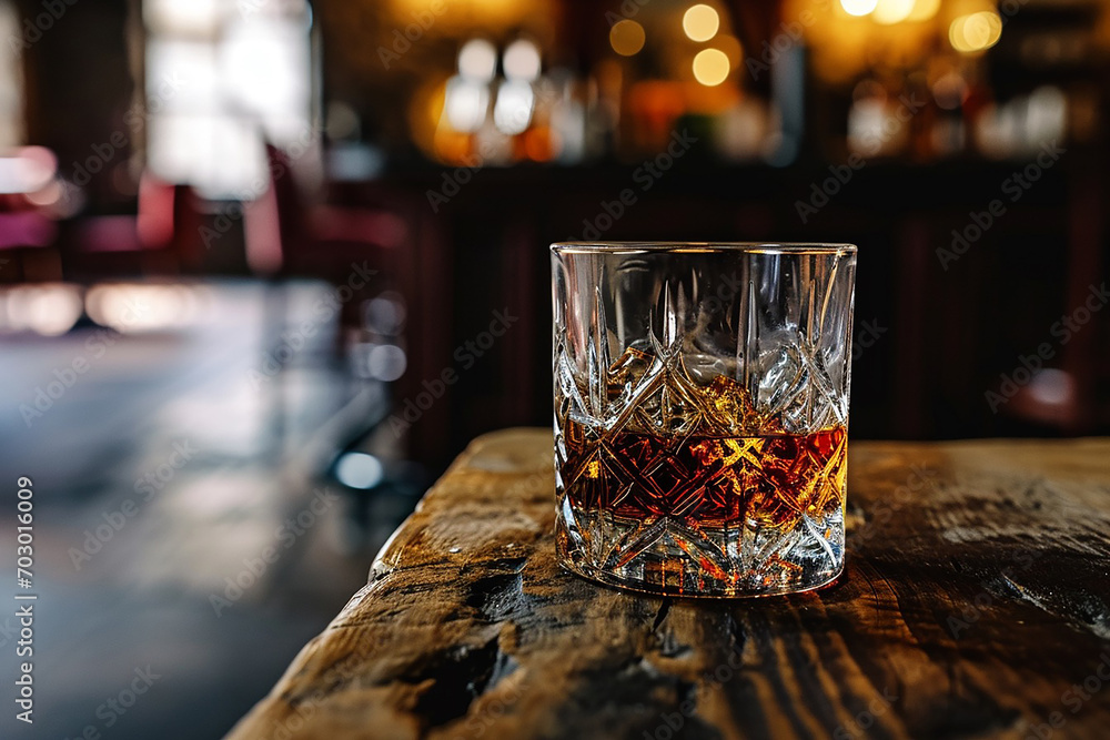 Elegant Bourbon in Glass: Classic Bar Interior Setting Elegant Bourbon in Glass: Classic Bar Interior Setting