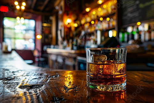 Elegant Bourbon in Glass: Classic Bar Interior Setting