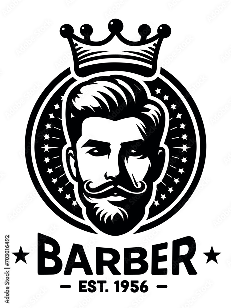 Old barber shop logo template with Vintage man face silhouette with beard, mustache and stylish hair vector illustration