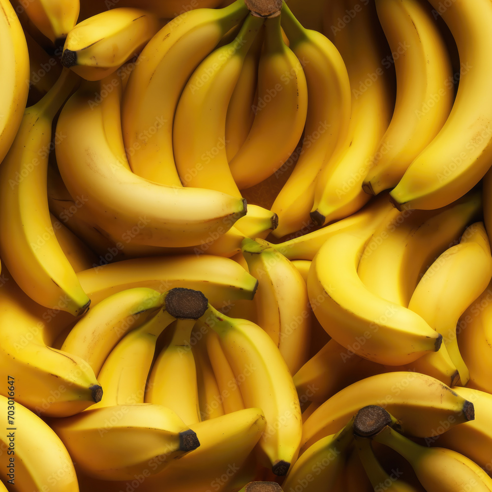 Banana Bunch Seamless Pattern Yellow Bananas Tiles Tileable Ripe Banana Tropical Fruit