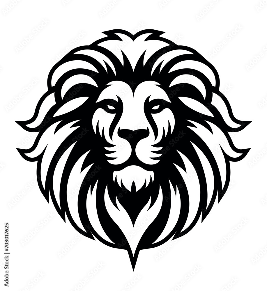Fototapeta premium Lion head company logo vector line art illustration on white background. Lion face and mane business logo design.