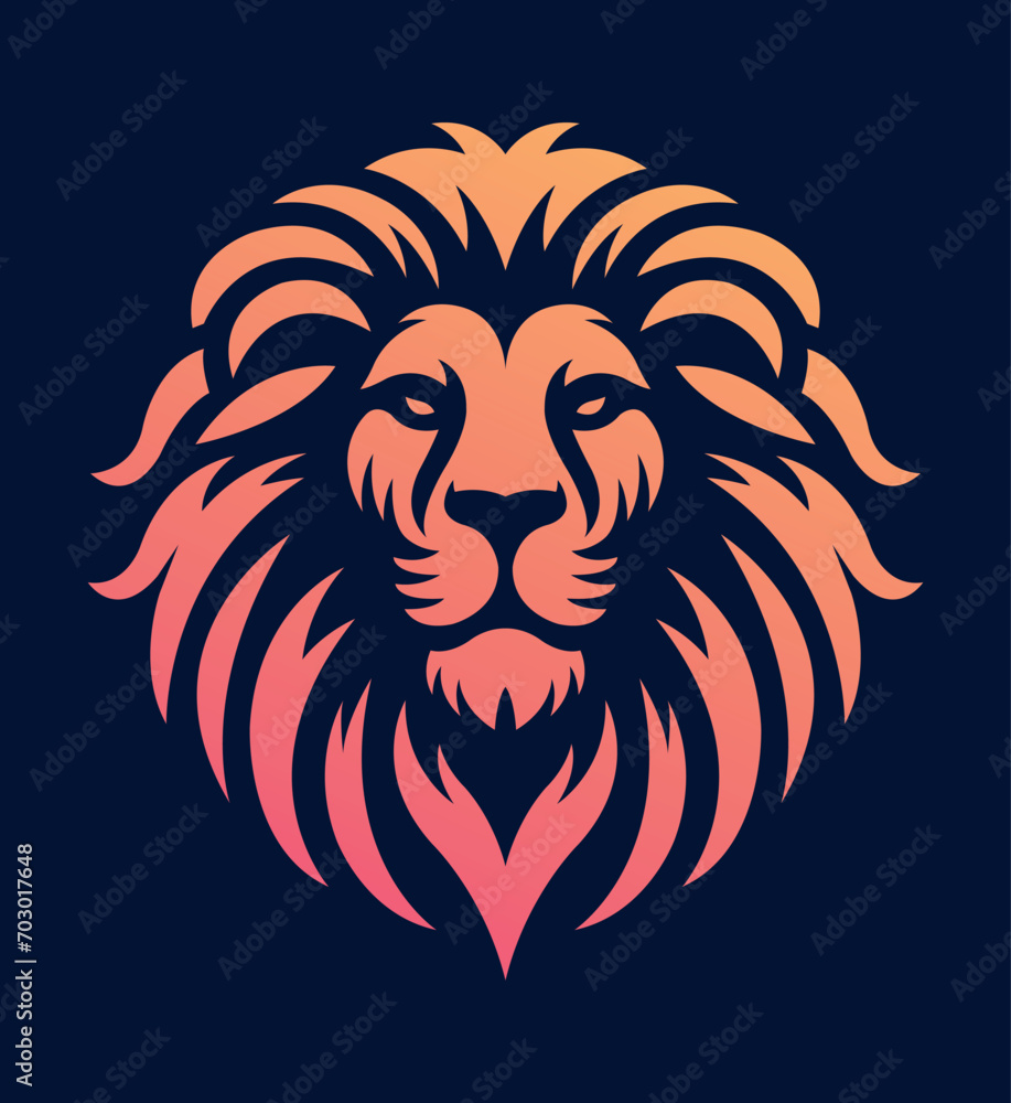 Lion head vector line art illustration isolated on dark and white background. Lion face and mane business logo design template. Lion head vector line art illustration isolated on dark and white background. Lion face and mane business logo design template.