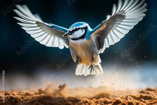 Beautiful Close-up of a Blue Tit Bird Pecking Delicious Seeds in a Charming Winter Scene