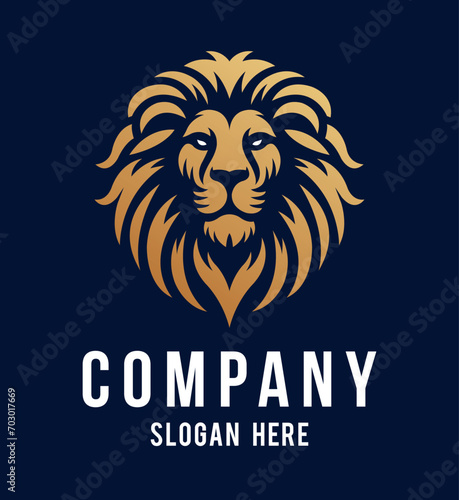 Lion head company logo vector line art illustration on dark and white background. Lion face and mane business logo design.