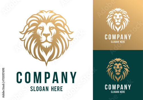 Lion face front view logotype line art eps vector art image illustration. Lion head with mane hair business company logo design and brand identity graphic.