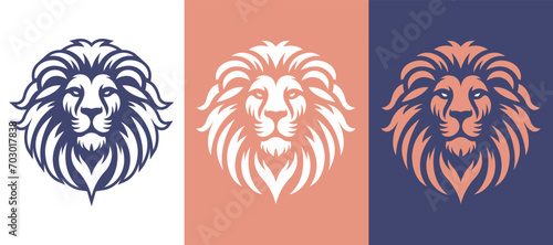 Lion head company logo vector line art illustration on dark and white background. Lion face and mane business logo design.