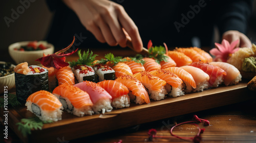 sushi on a board