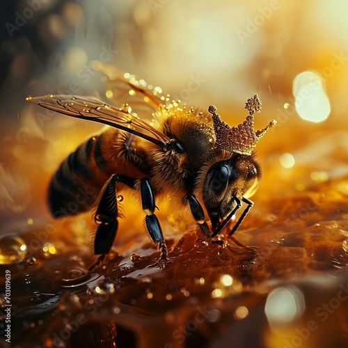 A Close up of a Queen Bee With a Crown on Its Head © LUPACO IMAGES