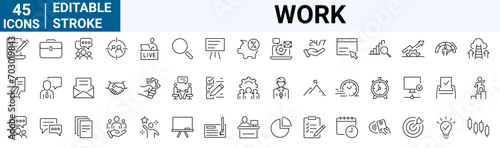 Work web line icon. Containing job, working, employee, project, teamwork, employment, meeting, appointment and more. Vector