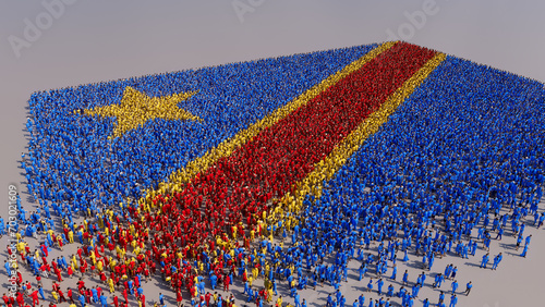 Congolese Banner Background, with People gathering to form the Flag of Democratic Republic of Congo.