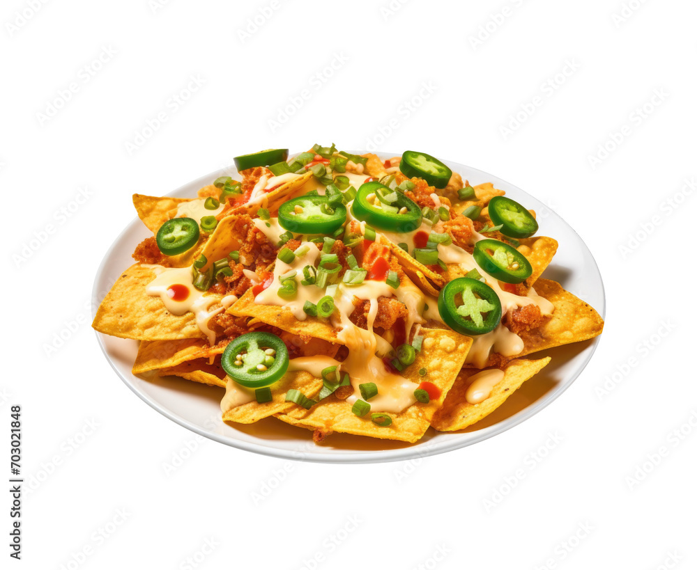 Delicious Plate of Nachos isolated on a Transparent Background 