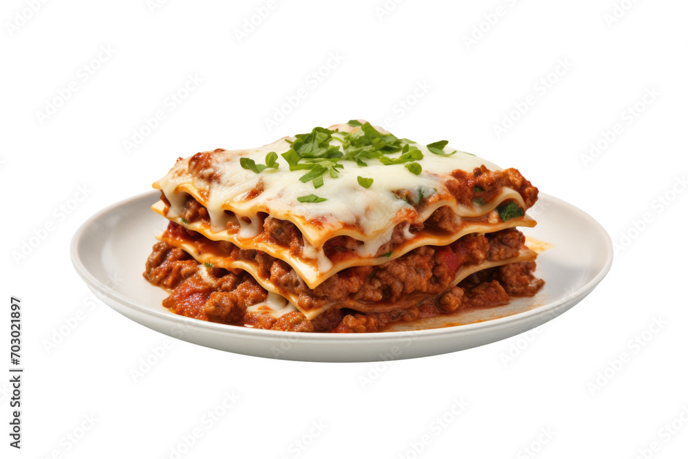 Delicious Plate of Meat Lasagna isolated on a Transparent Background Delicious Plate of Meat Lasagna isolated on a Transparent Background