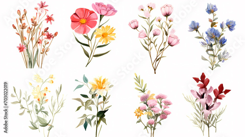 Fototapeta Naklejka Na Ścianę i Meble -  Floral frame with watercolor flowers, decorative flower background pattern, watercolor floral border background