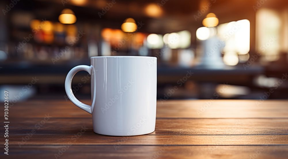 A white mock-up cup against a blurred background, generative AI