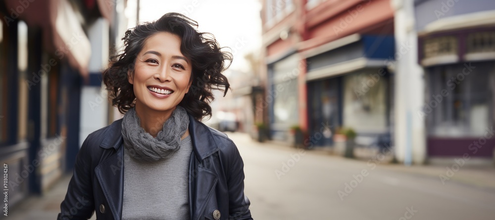 Beautiful Mature Asian Woman with a City Background Banner Beautiful Mature Asian Woman with a City Background Banner