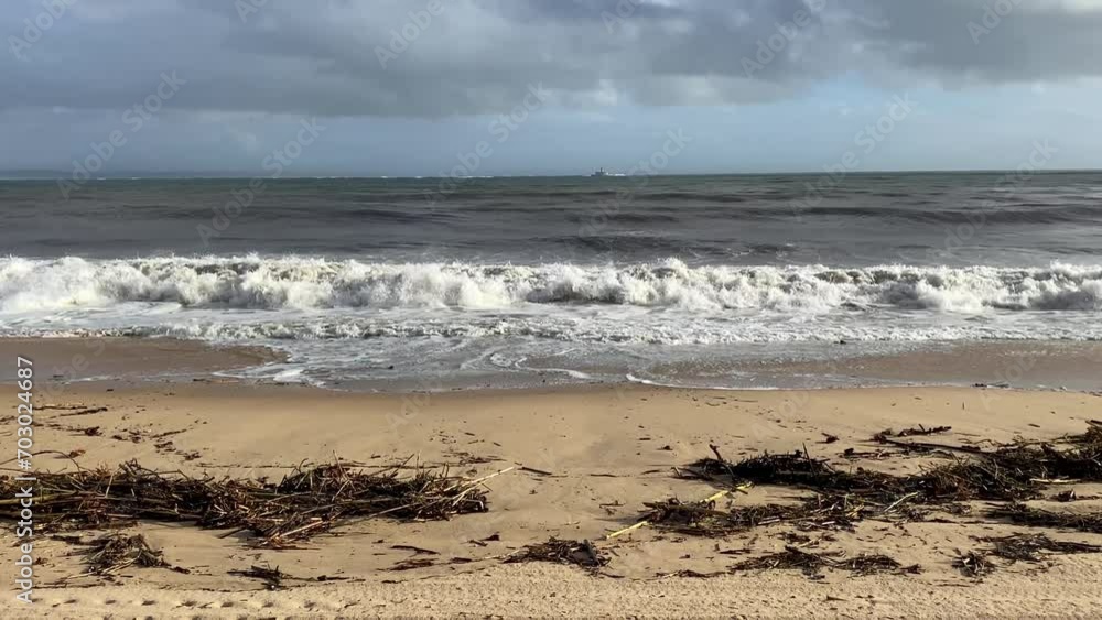 An empty wild sandy beach, Atlantic Ocean seascape, sea waves, beautiful cloudscape, dramatic landscape, travel content, Lisbon, Portugal An empty wild sandy beach, Atlantic Ocean seascape, sea waves, beautiful cloudscape, dramatic landscape, travel content, Lisbon, Portugal