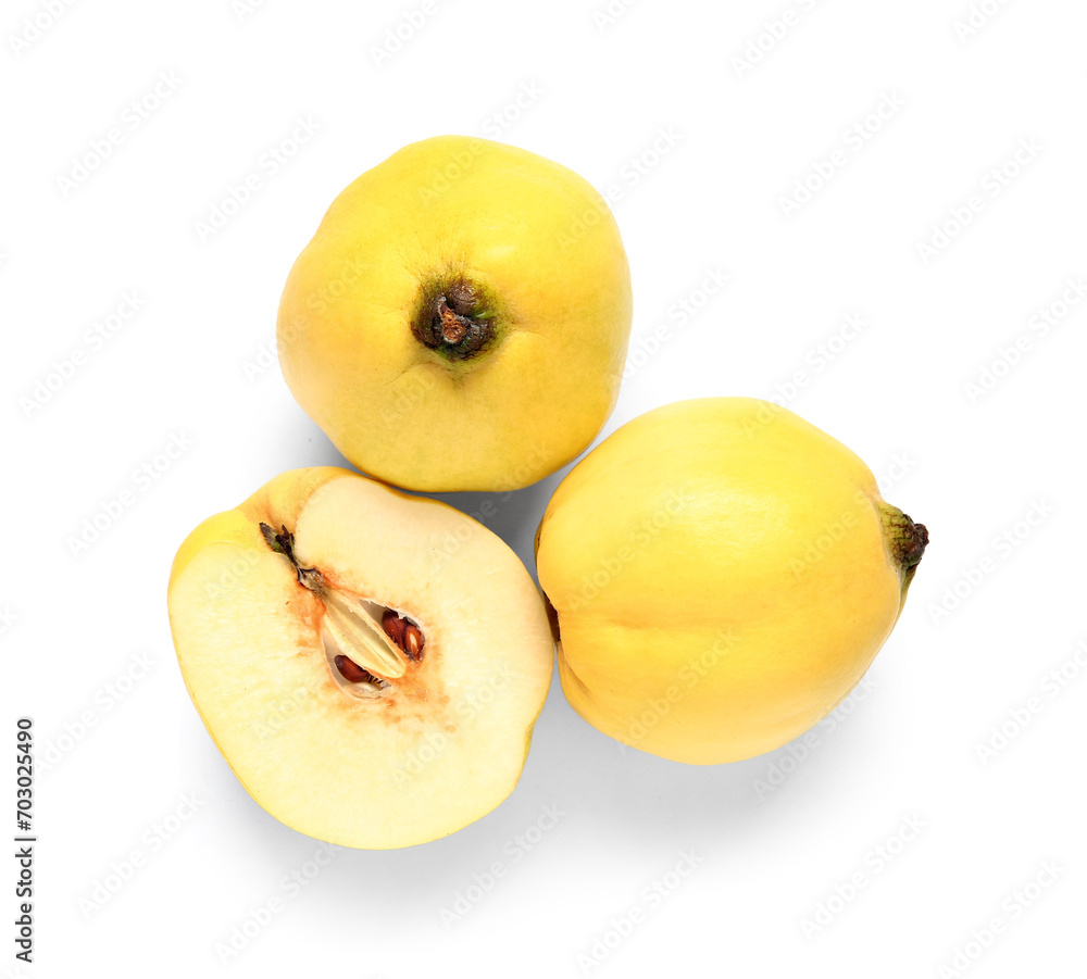 Fresh quinces on white background