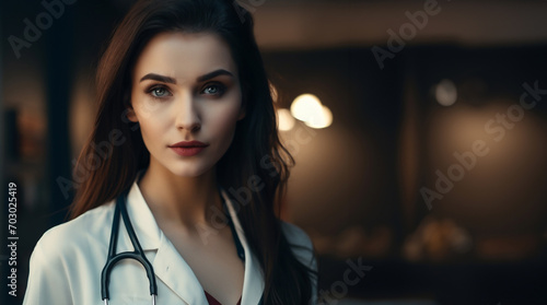 Female Nurse Portrait in Hospital Corridor, Healthcare Worker in Medical Setting, Professional Nursing Staff. Generative AI.