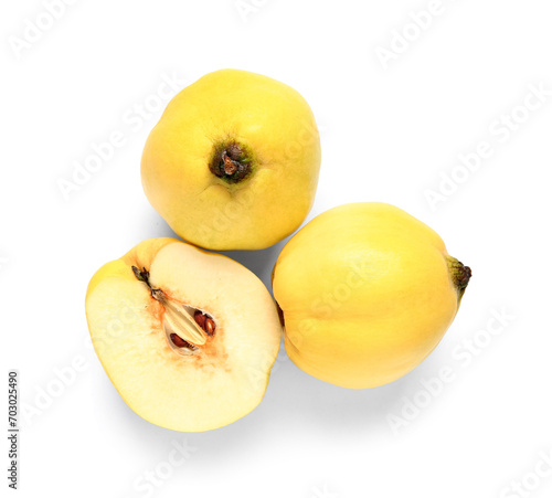 Fresh quinces on white background