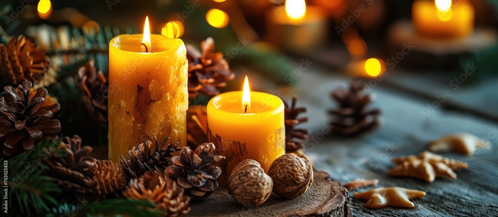 Creating Christmas candles using beeswax and walnut shells by hand Creating Christmas candles using beeswax and walnut shells by hand