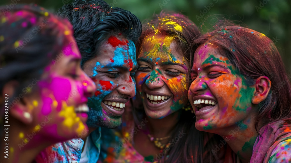 copy space, stockphoto, candid photo of a Group of smiling indian man and woman portrait, colored smiling indian faces with vibrant colors during the celebration of the holi festival in India. Group o copy space, stockphoto, candid photo of a Group of smiling indian man and woman portrait, colored smiling indian faces with vibrant colors during the celebration of the holi festival in India. Group o