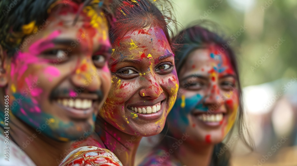 copy space, stockphoto, candid photo of a Group of smiling indian man and woman portrait, colored smiling indian faces with vibrant colors during the celebration of the holi festival in India. Group o copy space, stockphoto, candid photo of a Group of smiling indian man and woman portrait, colored smiling indian faces with vibrant colors during the celebration of the holi festival in India. Group o