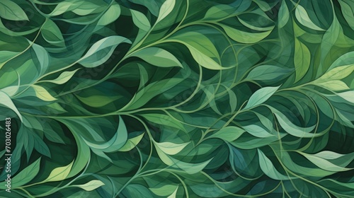  a painting of a green leafy plant with lots of green leaves on the top and bottom of the image.